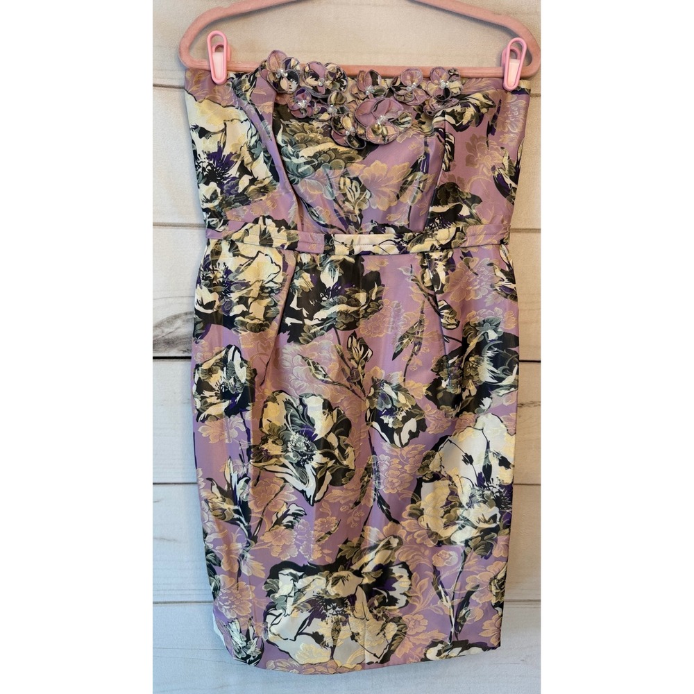 Lavender Label Vera Wang Purple Floral Jacquard 3D Flower Strapless Dress 10